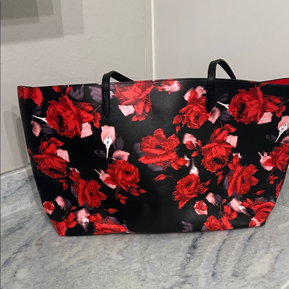 Victoria's Secret Black Tote with Red Floral Print - Picture 3 of 5